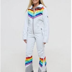 White Women's Rainbow Trim Ski Jumpsuit